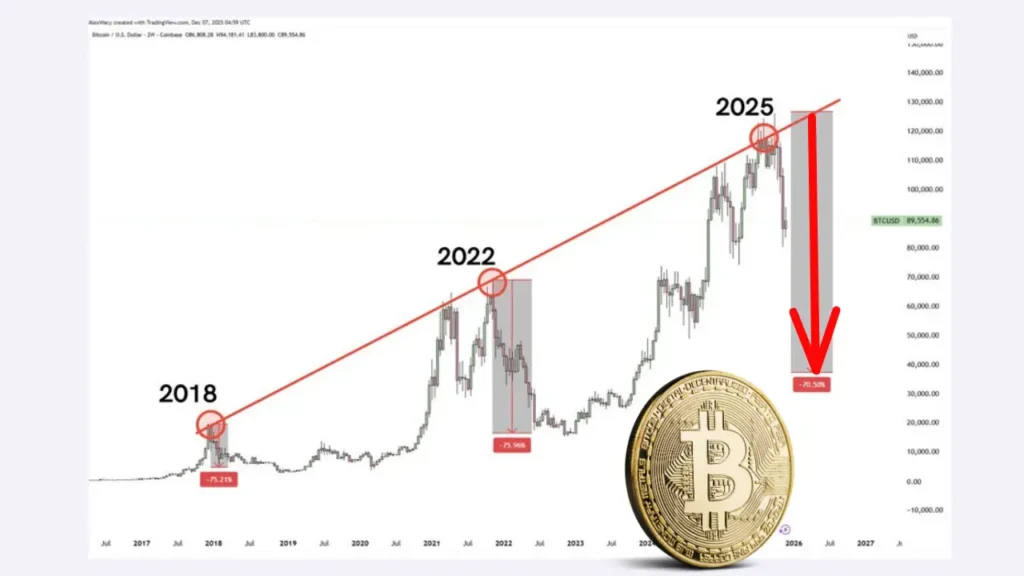 هشدار جدی درباره سقوط بیت‌کوین؛ آیا تا ۲۰۲۸ قیمت به زیر ۵۰ هزار دلار می‌رسد؟