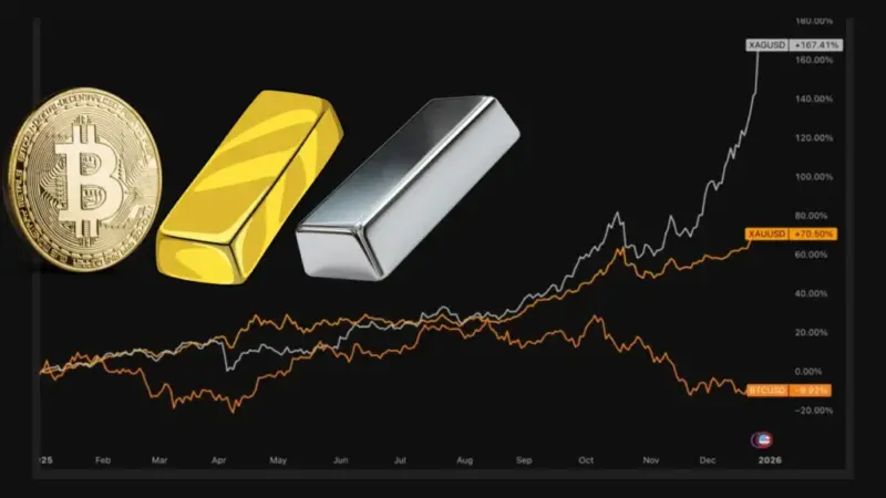 تحلیل جنجالی فعال کریپتو: بیت‌کوین ۲۰۲۵ از طلا و نقره فاصله می‌گیرد!