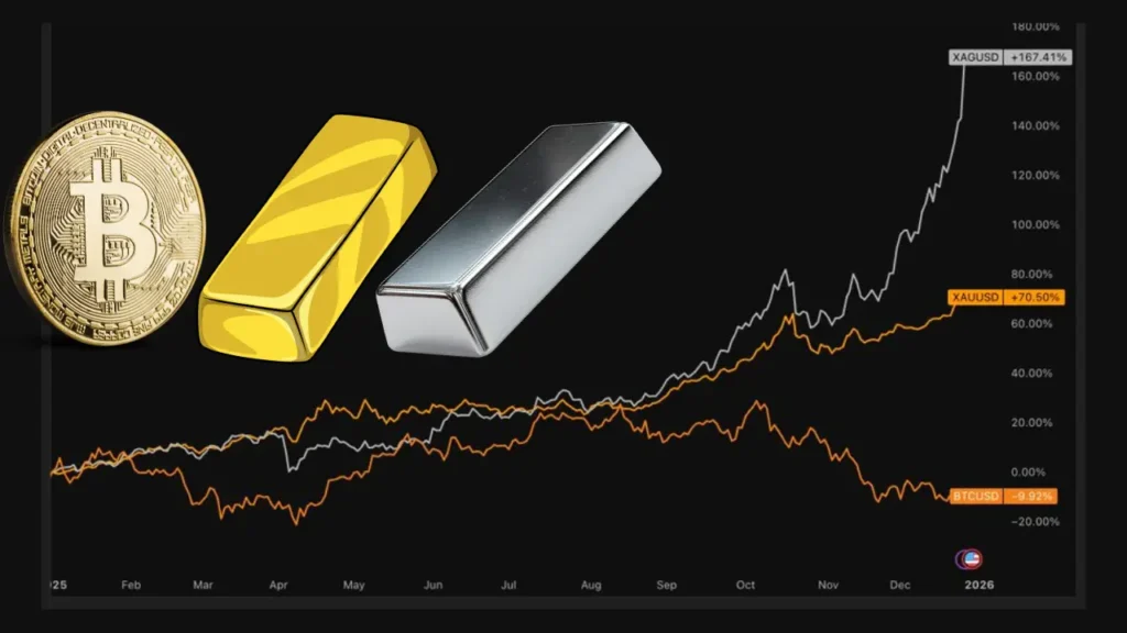 تحلیل جنجالی فعال کریپتو: بیت‌کوین ۲۰۲۵ از طلا و نقره فاصله می‌گیرد!