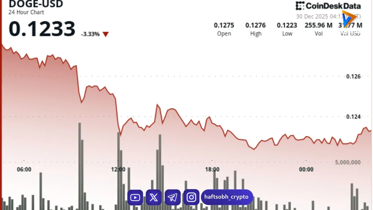 شکست حمایت کلیدی دوج‌کوین؛ فروش‌های پایان سال DOGE را به ۰.۱۲۳ دلار کشاند