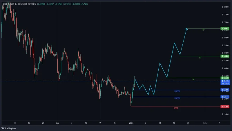 تحلیل دوج‌کوین در تایم‌فریم ۴ ساعته، خوانش ساختار بازار با نگاه حرفه‌ای